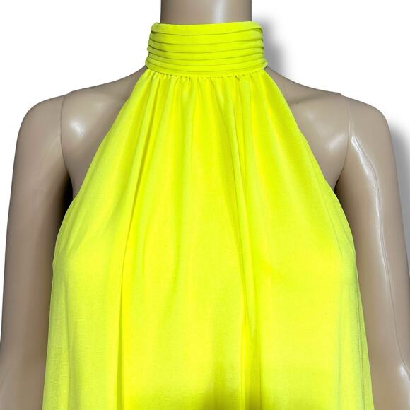 H&M Womens Maxi Tent Dress Chiffon High Collar Halter Top Sleeveless Yellow Smal - Picture 2 of 10